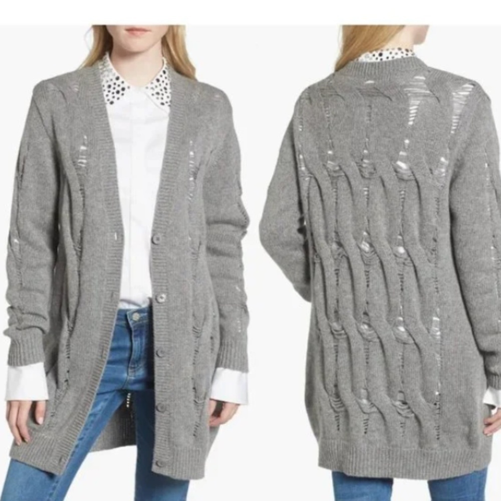 NWT Ag Adriano Goldschmied Sandrine Longline Grey Wool Cardigan size Small
